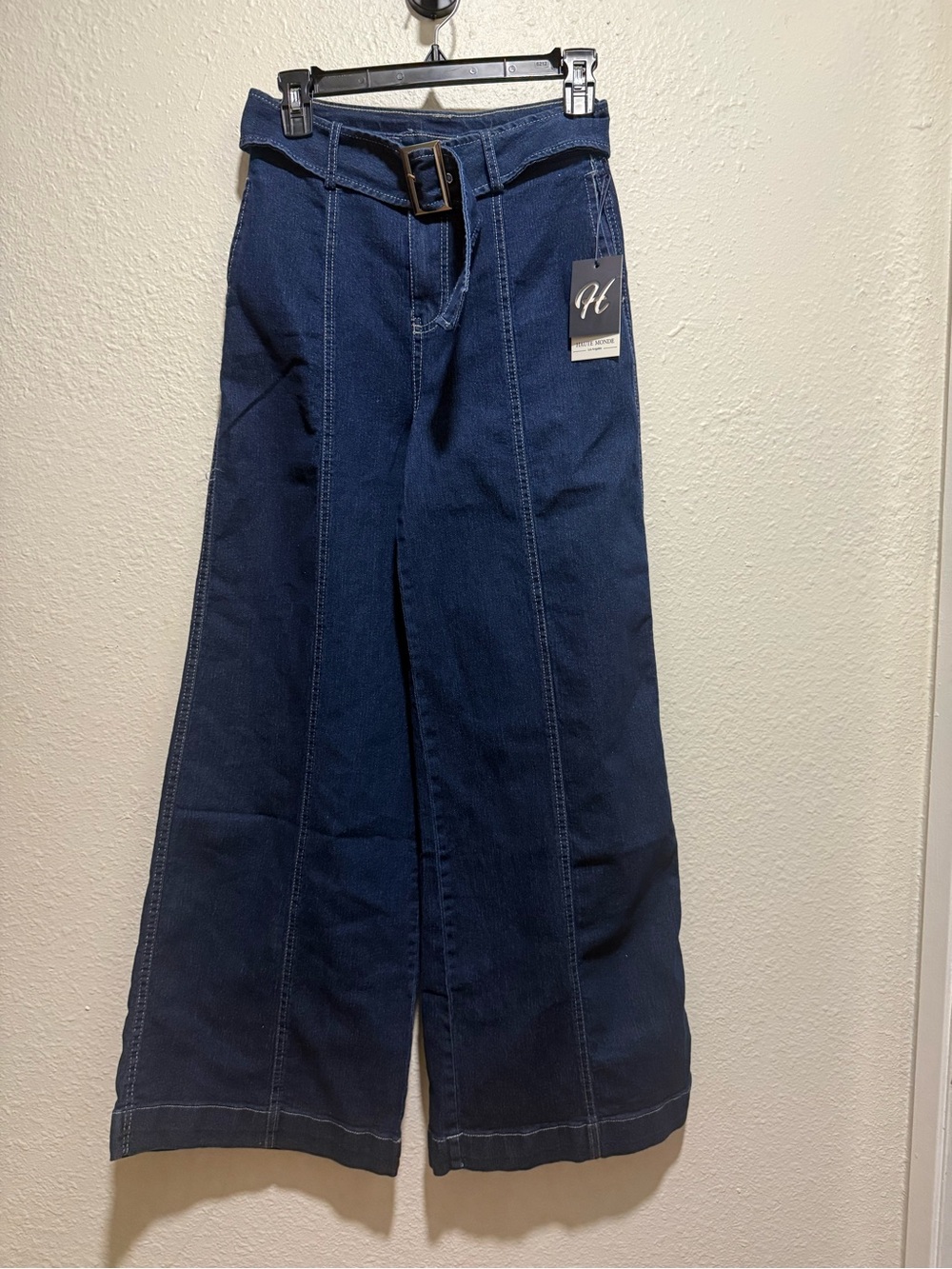 Haute Monde Navy Wide-Leg Belted Jeans